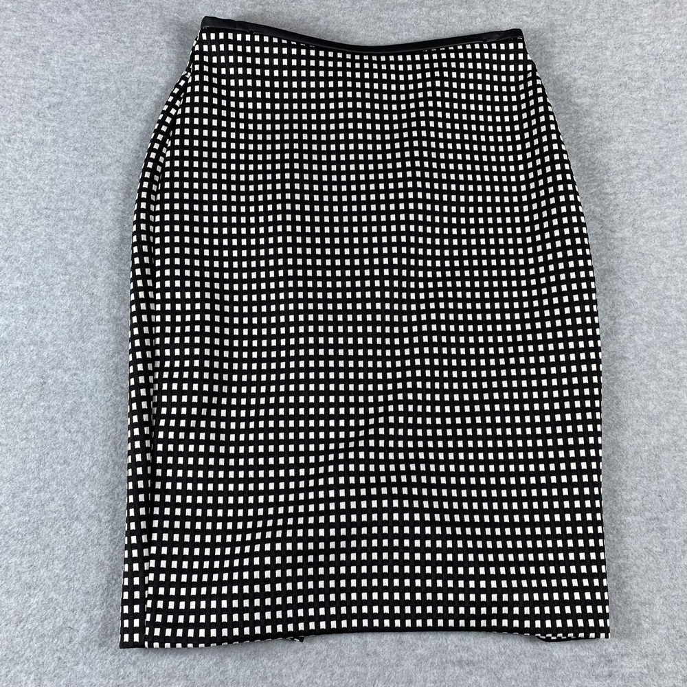 Express Skirt Womens 00 Black White Check Pencil Faux‎ Leather Trim Office Work